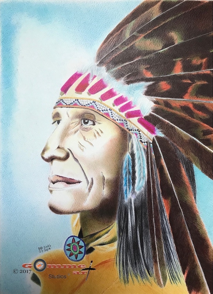 Sagesse - Portrait d'un chef indien réalisé aux stylos bille.